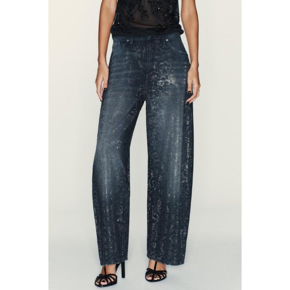 ZARA TRF BAGGY RHINESTONE JEANS